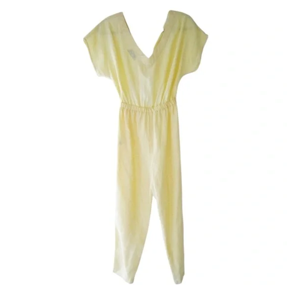 URBAN OUTFITTERS Linen Front Tie / Cut Out Jumpsuit in Soft Yellow Size Small - Picture 4 of 7